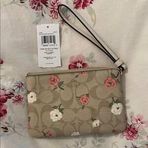 Coach Tan and Pink Floral Wristlet